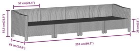 5 pcs conjunto lounge de jardim c/ almofadões vime PE cinzento