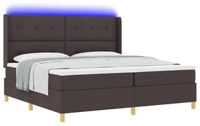 Cama Box Spring com Colchão &amp; LED Castanho Escuro 200x200 cm Tecido