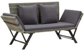vidaXL Banco de jardim com almofadões 176 cm vime PE cinzento