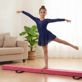 Barra de equilíbrio ginástica dobrável 210 x 10 x 7,5 cm, com base em espuma e madeira antiderrapante, portátil com pega, para uso doméstico, rosa esc