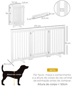 Barreira para Cães de Madeira Barreira para AnimaisDobrável de 3 Painéis com 1 Porta e Pés de Apoio 155x35,5x76 cm Branco