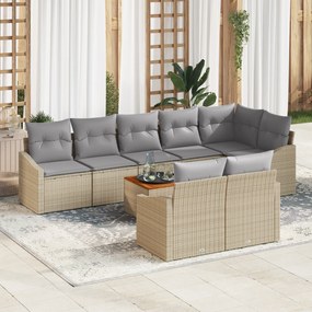 vidaXL Conjunto de Sofá Jardim de 9 Peças com Almofadas Bege Poli Rattan Acácia