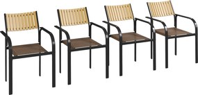 Conjunto de 4 Cadeiras de Jardim Empilháveis Cadeiras de Jantar com Tecido Transpirável Apoios de Braço 58x65x85 cm Castanho
