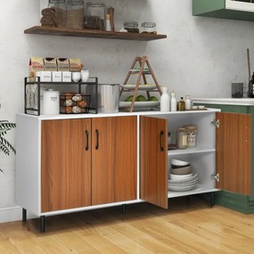 Aparador Buffet para Sala com Armário de Serviço Buffet 4 Portas e Estrutura de 5 Pernas para Cozinha Sala 148 x 40 x 75,5cm Nogueira e branco