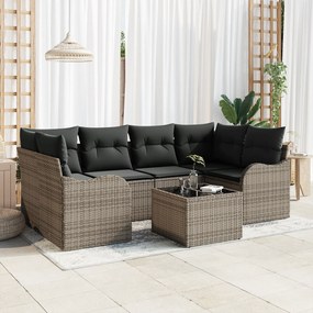 Conjunto de Sofá de Jardim de 7 Peças com Almofadas Cinza Poliratã vid