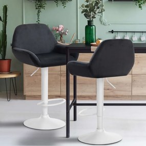 Conjunto de 2 bancos altos em veludo com estrutura branca 89-109 x 51 x 52 cm preto