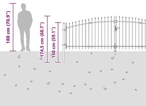 Portão de Jardim com Ponta de Lança Dupla Abertura Cinza 125x400 cm de