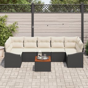 Conjunto de Sofá de Jardim de 8 peças com almofadas em Vime Preto