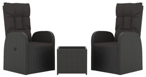 3 pcs conjunto lounge de jardim vime PE e aço preto