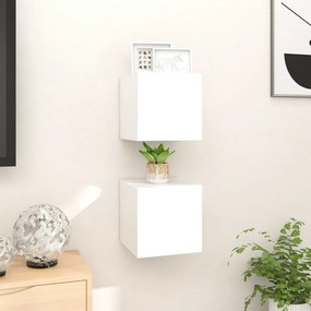 Móvel de TV de parede 2 pcs 30,5x30x30 cm branco brilhante