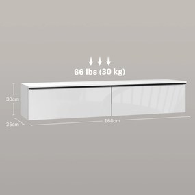 Móvel de TV suspenso com armário 160 x 35 x 30 cm, para televisores até 70 polegadas, acabamento brilhante, branco