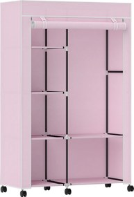 HOMCOM Roupeiro de Tecido Dobrável com 6 Prateleiras 1 Barra de Pendurar e Rodas para Dormitório Vestidor 103x43x162,5 cm Rosa | Aosom Portugal