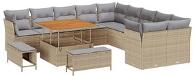 Conjunto de Sofá de Jardim vidaXL 13 Peças com Almofadas Bege Rattan A