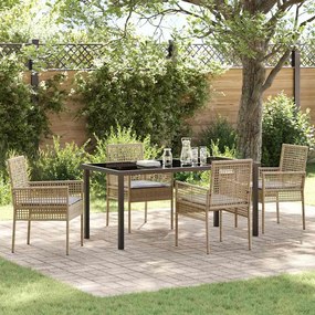 vidaXL Conjunto de Jantar de Jardim com Almofadas Bege Rattan Polímero