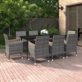 vidaXL 9 pcs conjunto jantar jardim c/ almofadões vime PE e vidro