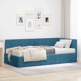 vidaXL Estrutura de Cama de Canto com Colchão 2 pcs Azul Veludo