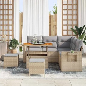 Conjunto de Sofá de Jardim vidaXL com Almofadas Bege Rattan Poliéster