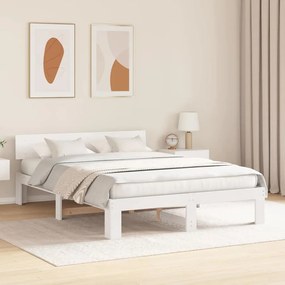 Estrado de Cama com Cabeceira Branco 160x200 cm Madeira de Pinho