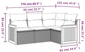4 pcs conjunto de sofás para jardim c/ almofadões vime PE preto