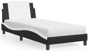 vidaXL Cama com colchão 80x200 cm couro artificial preto e branco
