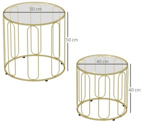 Mesas Auxiliares para Sala de Estar Redondas Conjunto de Mesas Laterais com Estrutura de Metal e Bancada de Vidro Mesas Dourado