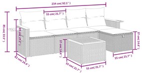 6 pcs conjunto sofás de jardim c/ almofadões vime PE preto