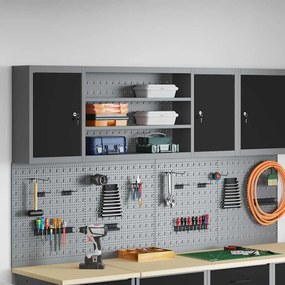 Armário para Ferramentas VidaXL Parede com Painel de Ferramentas Preto 150x20x55 cm Aço