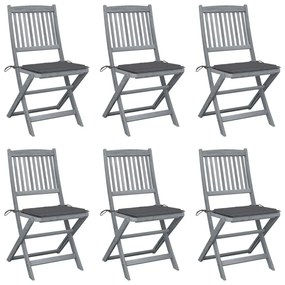 vidaXL Cadeiras exterior dobráveis c/ almofadões 6 pcs acácia maciça
