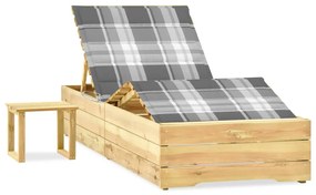 vidaXL Espreguiçadeira de jardim com mesa e almofadão pinho impregnado