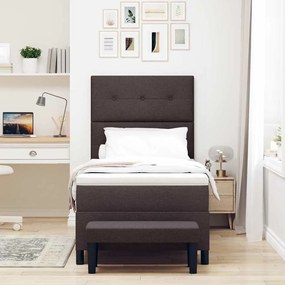 Cama Box Spring com Colchão &amp; Banco Marrom Escuro 90x200 cm Tecido