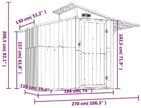 Abrigo de jardim 270x130x208,5 cm aço galvanizado verde