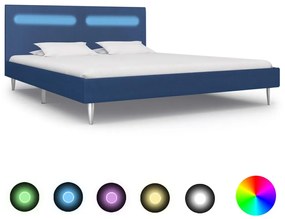Estrutura de cama com LED 180x200 cm tecido azul