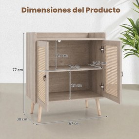 Armário de Arrumação de 2 Portas, 67 x 38 x 77 cm, Portas de Rotim PE, Natural