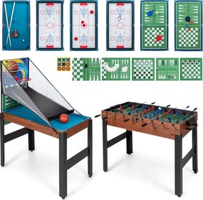 Mesa de jogos crianças 14 em 1 com basquetebol, bilhar, matraquilhos, pingue-pongue, hóquei, bowling e xadrez para festas e salas de jogos Natural