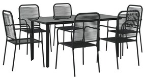 7 pcs conjunto de jantar p/ jardim corda de algodão e aço preto