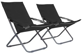 Cadeiras de praia dobráveis 2 pcs tecido preto