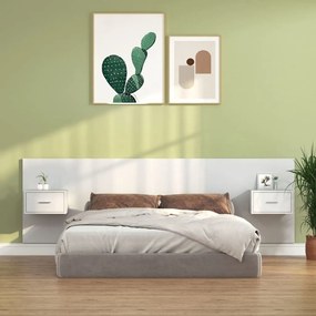 Cabeceira cama + armários madeira processada branco