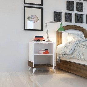 Mesa de Cabeceira Monzana – Branco e Nogueira – 48,6x60x35 cm