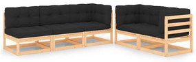 5 pcs conjunto lounge de jardim c/ almofadões pinho maciço