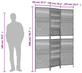 Biombo de divisão 3 painéis vime PE cinzento
