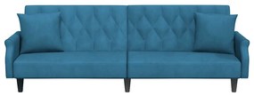 Sofá-cama com apoio de braços veludo azul