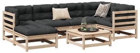 7 pcs conjunto sofás de jardim com almofadões pinho maciço