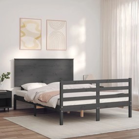Estrutura de cama com cabeceira 140x200 cm madeira maciça cinza