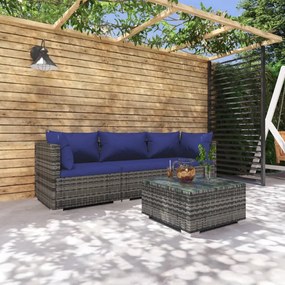 vidaXL 4 pcs conjunto lounge de jardim c/ almofadões vime PE cinzento