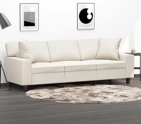 vidaXL Sofá 3 lugares c/ almofadas/almofadões 180cm couro artif. creme