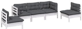 5 pcs conjunto lounge de jardim c/ almofadões pinho maciço