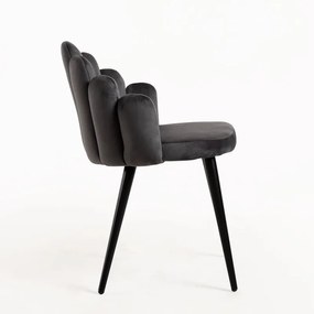 Cadeira Hand Veludo Pernas Pretas - Cinza escuro