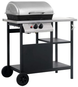 Grelhador/BBQ gás mesa de apoio 3 prateleiras preto e prateado