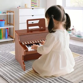 Piano de brincar com 25 teclas para crianças 38 x 24 x 29 cm, com suporte e modo de aprendizagem, velocidade e volume ajustáveis, design em madeira Ca