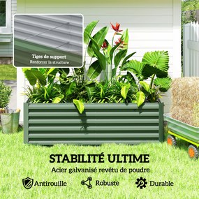 Floreira elevada em aço galvanizado 180 x 90 x 57,5 cm,, canteiro de jardim com fundo aberto,  verde